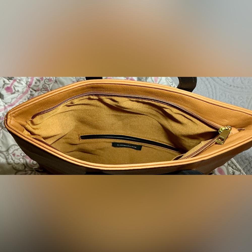 Anthropologie Camel Tan Clutch with Black Ring Handle - Picture 6 of 12